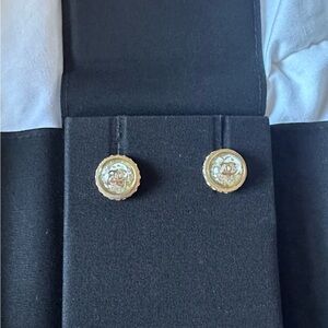 Chanel Glitter Gold Button Earrings